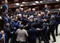 Un momento della rissa alla Camera, Roma, 12 giugno 2024 (Ansa)