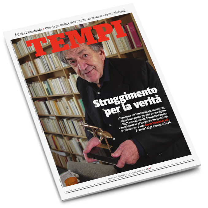 La copertina del numero di luglio 2024 di Tempi con intervista ad Alain Finkielkraut in occasione della consegna del Premio Luigi Amicone