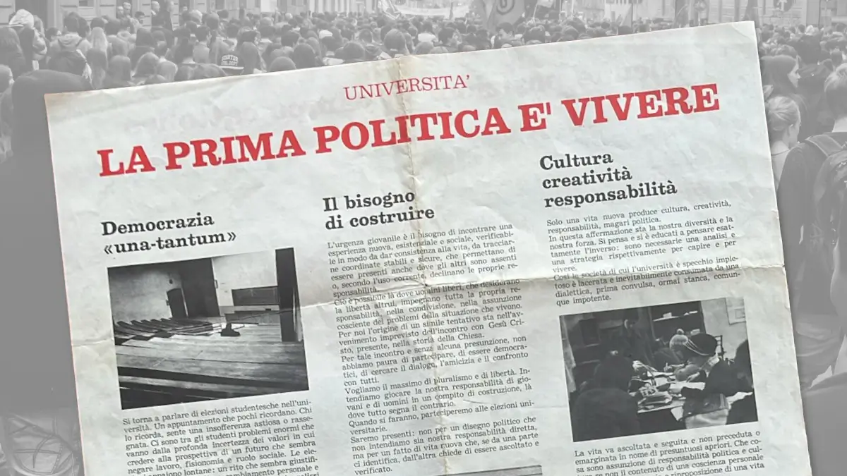 “La prima politica è vivere”, manifesto scritto dai Cattolici popolari alla fine del 1978 in vista delle elezioni universitarie